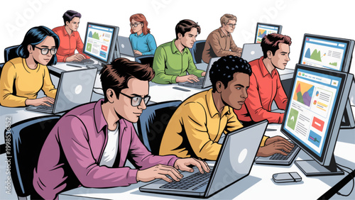 Group of people eating lunch together in a casual outdoor setting Vector