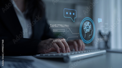 Принти на полотні AI neural head with data connections and speech bubbles symbolizing smart data g