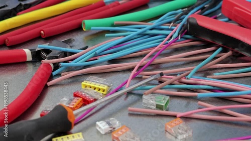 Electrical Installation Tools and Materials for Electrical Switchboard Assembly. 