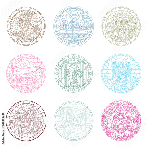Biblical Stained Glass Circle Line Art Collection