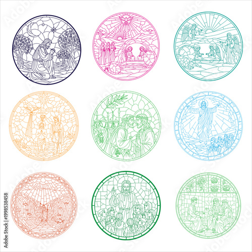 Biblical Stained Glass Circle Set