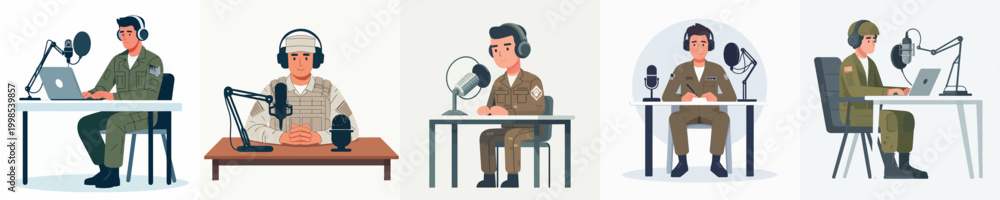 Obraz premium vector of war soldiers doing a podcast