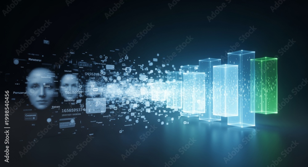 Fototapeta premium Glowing Digital Data Stream Forming Abstract Geometric Shapes