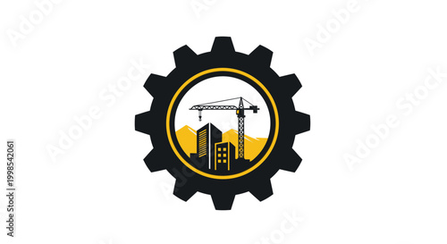 Industrial gear with cityscape inside.