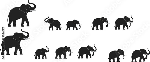 Elephant silhouette collection vector illustration with different poses of wild animal