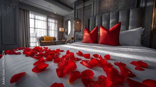 Luxurious Bedroom Suite with Kingsize Bed Decorated in Rose Petals