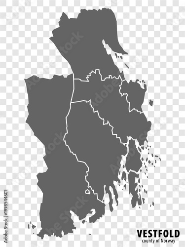 Blank map Vestfold County of Norway. High quality map Vestfold County on transparent background for your web site design, app, UI.  Norway.  EPS10.