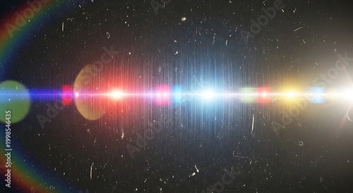 Vibrant light beam spectrum with lens flares in space