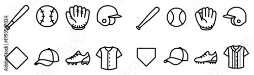 Sports icons with bat glove helmet minimal