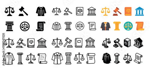 Legal icons collection: scales and gavel