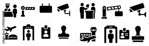 Security icons with scanner camera barrier minimal