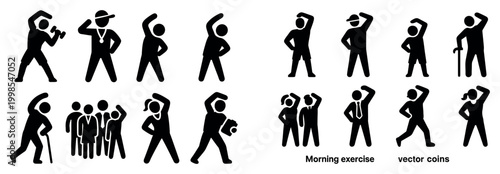Fitness icons with person group elder silhouette