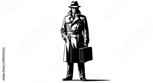 Man in trench coat with briefcase