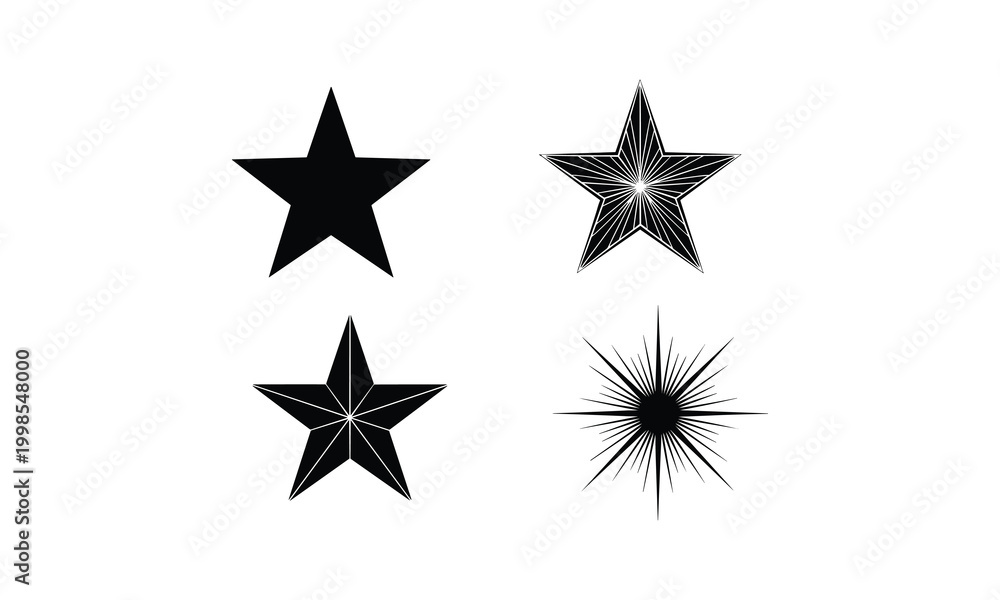 Obraz premium Set of four star silhouettes with decorative elements, vector illustration, graphic design.