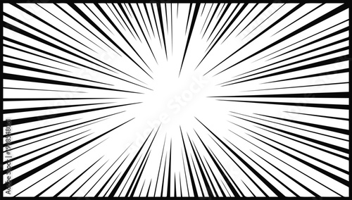 Focus lines converging toward the center emphasize dynamic action and narrative urgency in design.