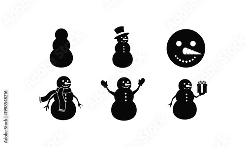 Snowman vector set silhouette illustration christmas winter holiday character.