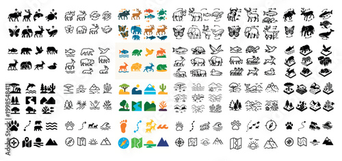 Diverse animal and nature icons collection