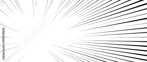 Converging lines create a strong sense of perspective and swift motion as they sweep across the canvas in a striking monochrome pattern.