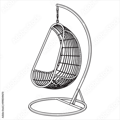 Elegant hanging wicker chair with modern metal frame design