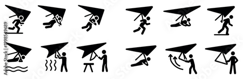 Adventure icons with hang glider person outline