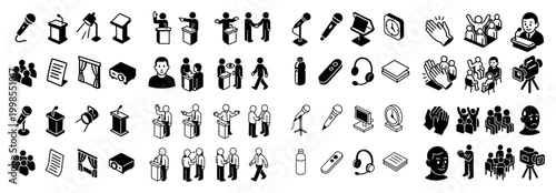 Conference and speech icon set