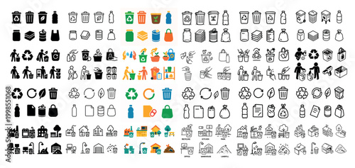 Recycling icons collection in color and bw