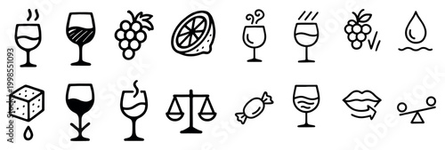 Drink icons with wine glass grape outline