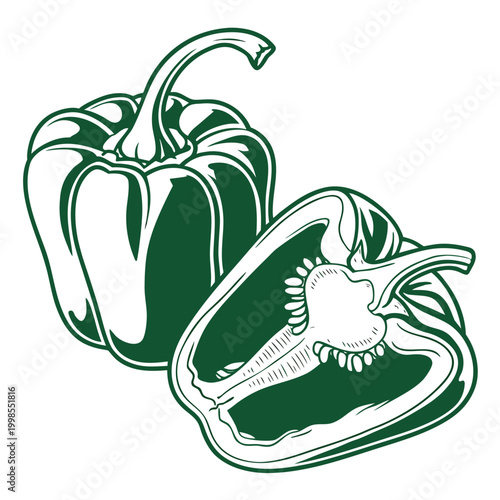 green bell peppers silhouette on white background