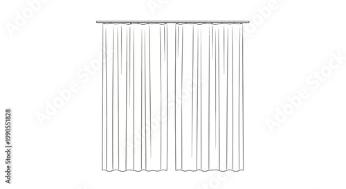 Drawn Curtain, Simple Line Art, Interior Design Element, Isolated on White