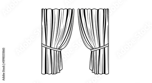 Drawn Curtains Illustration - Open Window Drapes with Tiebacks