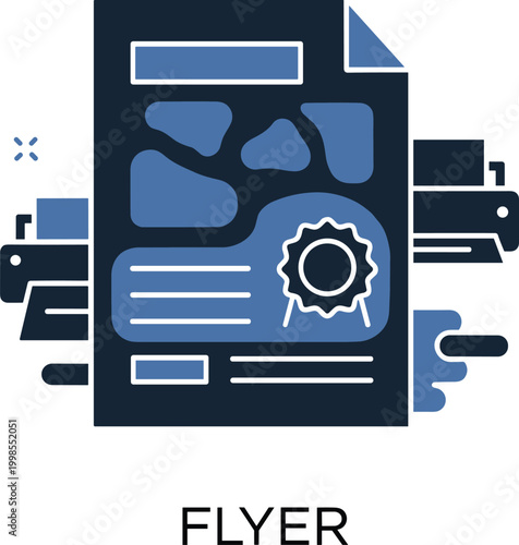 Flyer vector illustration with certificate and printer icons, perfect for printing services and official documents.