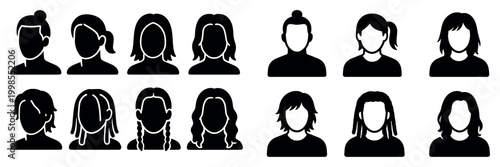 People icons with woman avatar hair flat