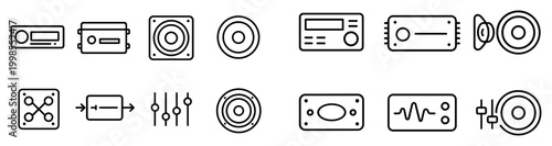 Audio icons with speaker radio and mixer minimal