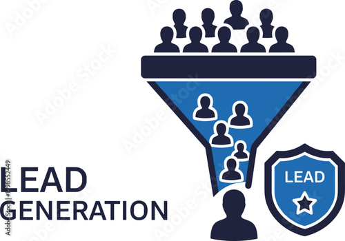 Lead generation business funnel with target audience conversion and customer acquisition marketing strategy icon.