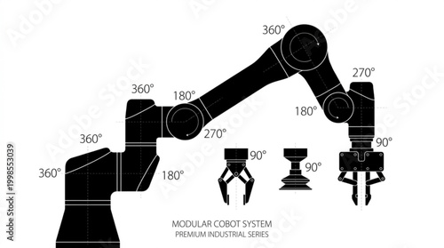 Industrial Robotic Arm System with Modular Design, Demonstrating Flexible Joint Rotation and Versatile Gripper Attachments for Automated Manufacturing Processes