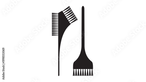 Brushes and comb icon with clean minimalist silhouette, used for beauty care, barbering tools and hair styling services featuring brush, hairbrush,