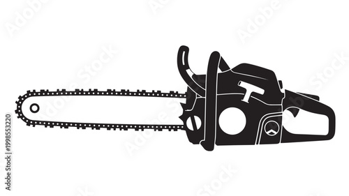 Chainsaw icon with black silhouette and dotted track style for premium tool and woodworking graphics featuring lumberjack, saw, mechanic with