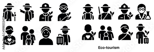 Ecotourism icons with guide hat and plant flat