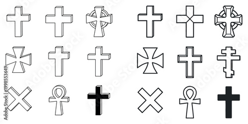 Religion icons with cross ankh maltese outline