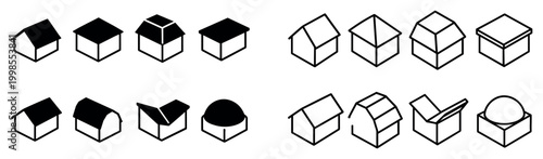 Architecture icons with house cube and roof minimal