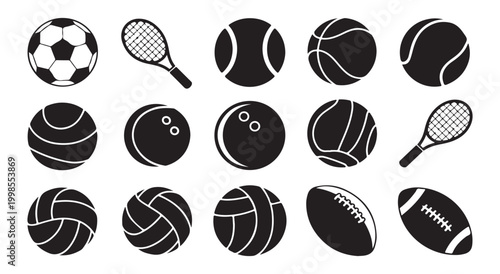 Selection of sports equipment icons for training and athletics.