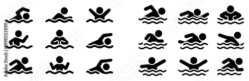 Swimming icons with swimmer arm head minimal