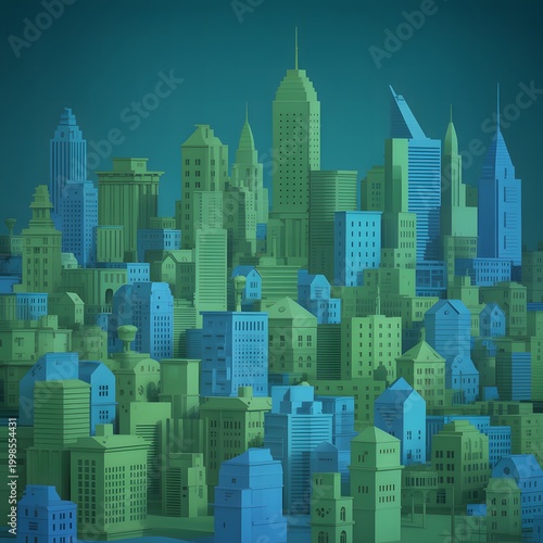 Modern City Skyline Illustration with Gradient Background, Urban Architecture Design with Skyscrapers and Minimal Style for Real Estate, Business, Technology and Cityscape Concepts
