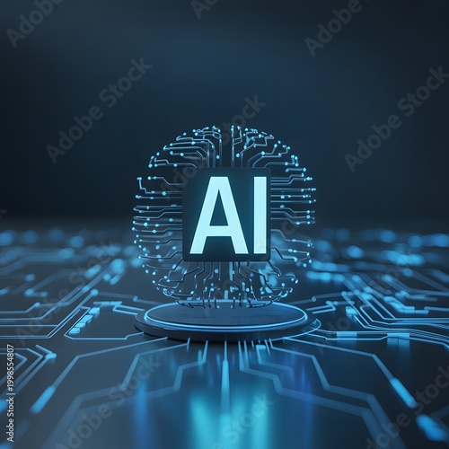 Artificial Intelligence Text with Digital Globe and Data Wave, Futuristic AI Technology Concept with Network Grid and Data Visualization for Machine Learning and Innovation Themes
