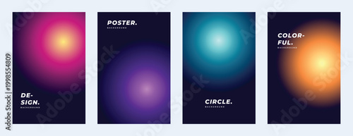 Abstract Dark Poster Template Set with Vibrant Glowing Circle Gradients