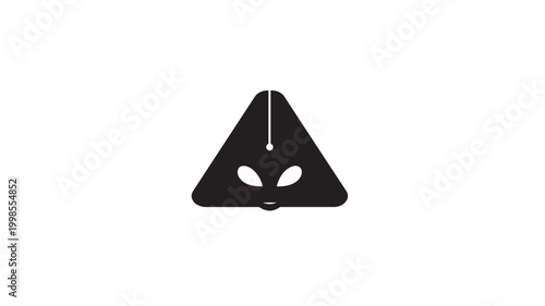 Lamp icon with triangular enclosure and smiling face, minimal design for premium app interface and UI branding featuring friendly symbol, home decor,