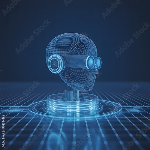 Artificial Intelligence Human Head with Digital Brain Interface, Futuristic Technology Concept with AI Visualization, Neural Network and Data Processing for Innovation and Smart Computing Design
