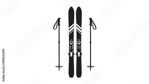 Ski poles and skis icon with premium silhouette style for winter sport graphic and logo design featuring snow, alpine skiing, skiing with snow sports