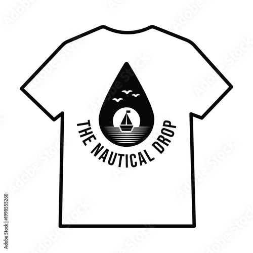 The Nautical Drop Minimalist Vector T-shirt Design with Sailboat and Sunset Inside Waterdrop