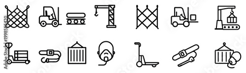 Warehouse icons with forklift and crate outline